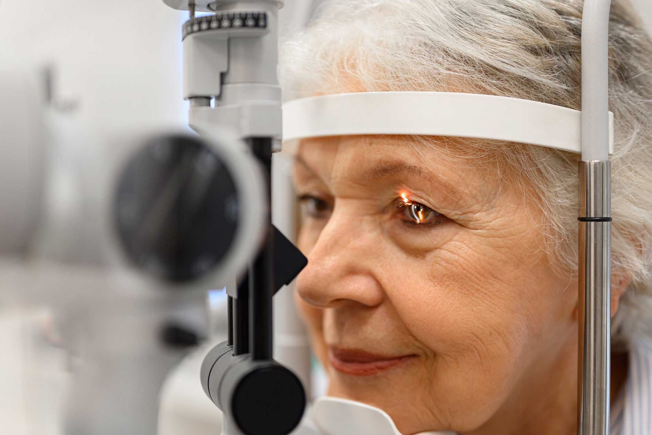 Patient receiving consultation for cataracts